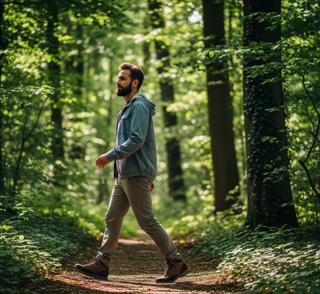 man walking in the threes
