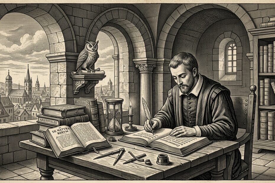 Classical XVII century black and white engraving of a scholar studying with an hourglass and tomes — best productivity books for students in new zealand
