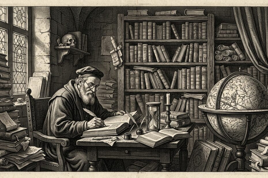 Classical XVII century black and white engraving of a scholar in an ancient library — top 10 amazon books recommendations for october 2026